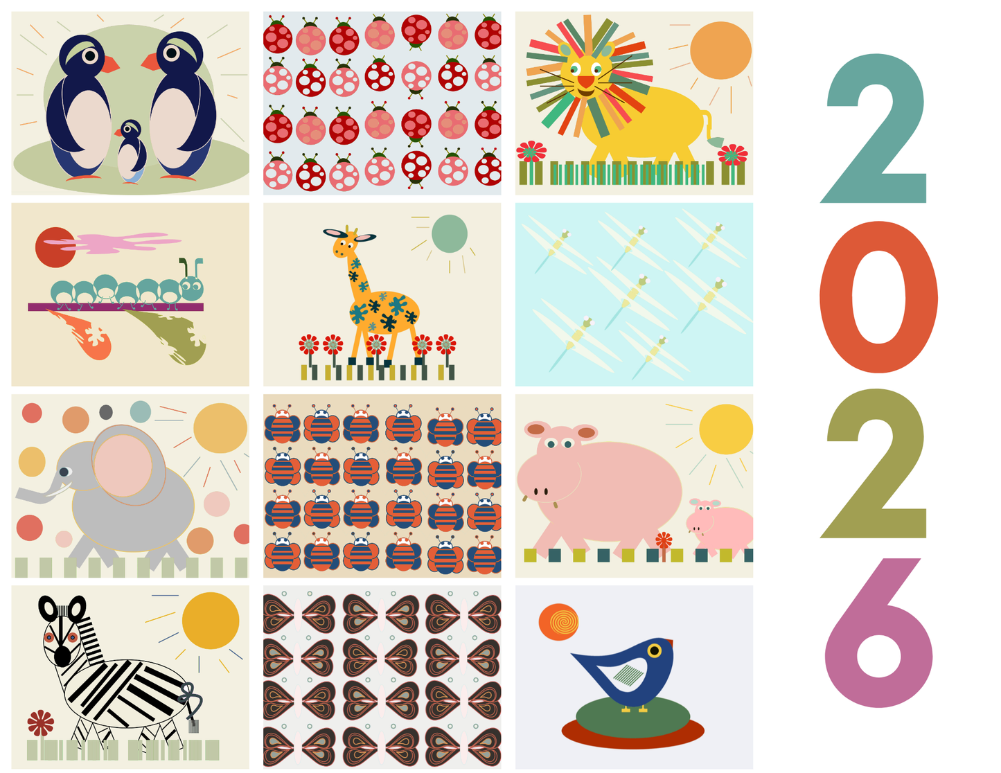 Creatures and Critters Colorful Monthly Wall Calendar 2026 (US & CA)