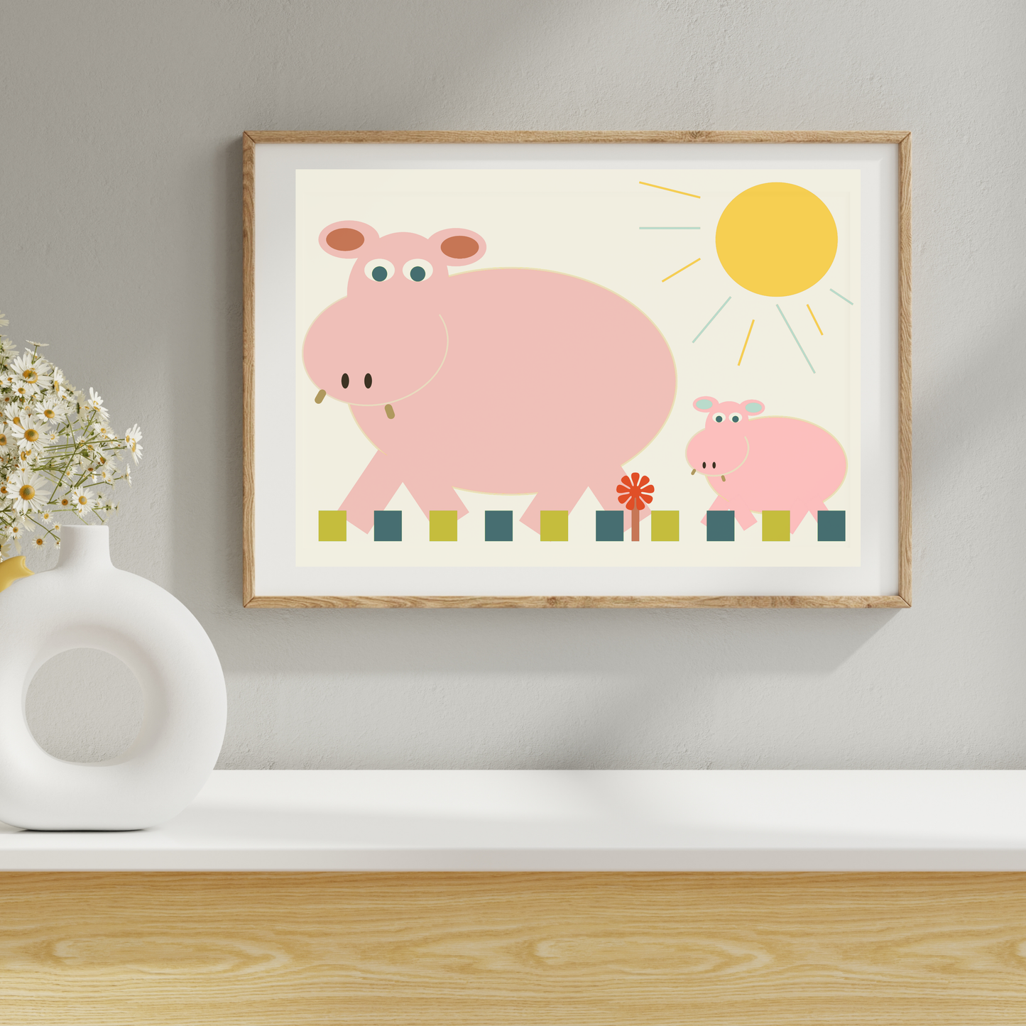 Big and Little Hippo Giclée Wall Art Print